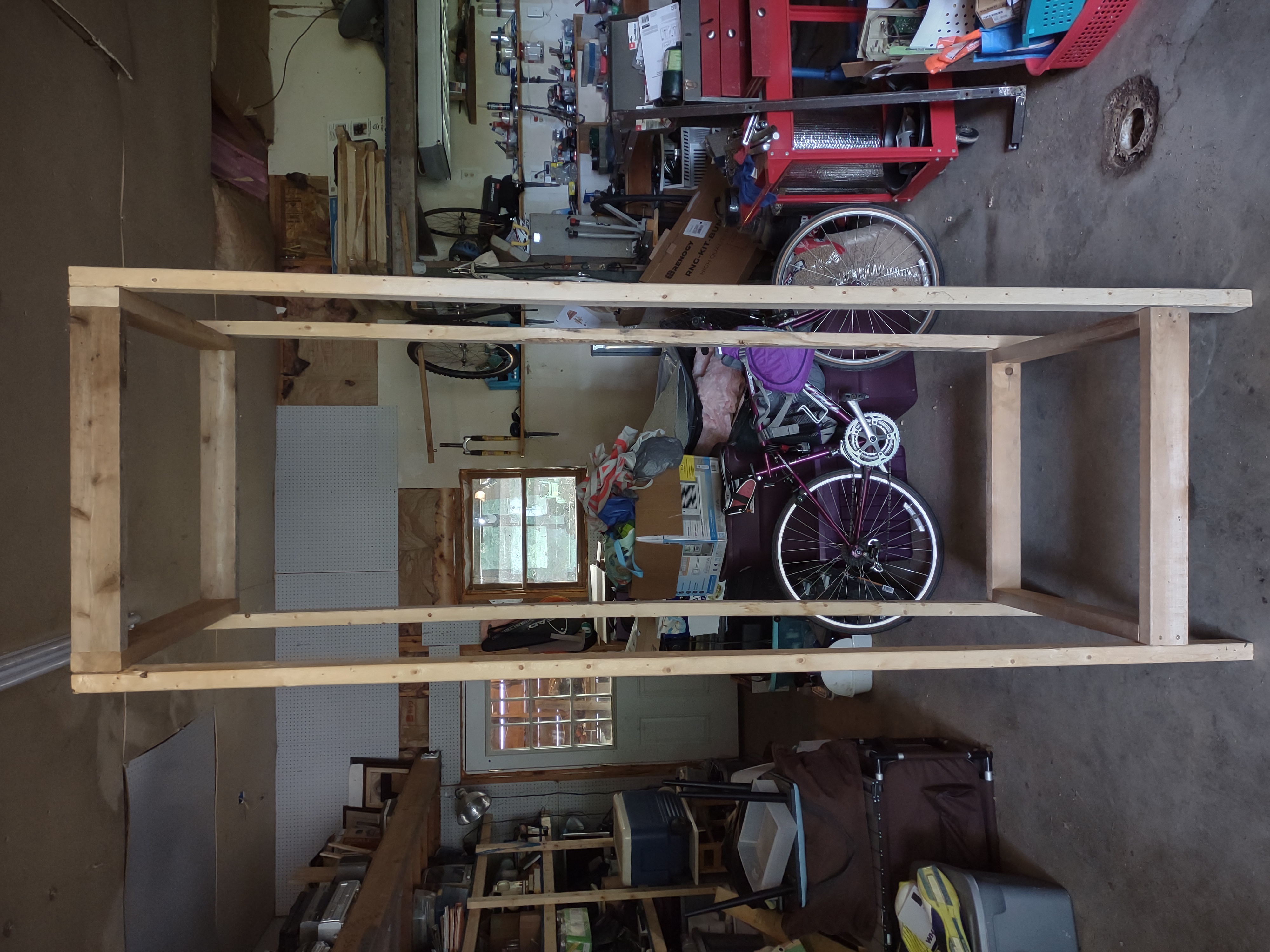 7 foot tall wood frame of an herb drying rack to hold 29 x 29 inch shelves